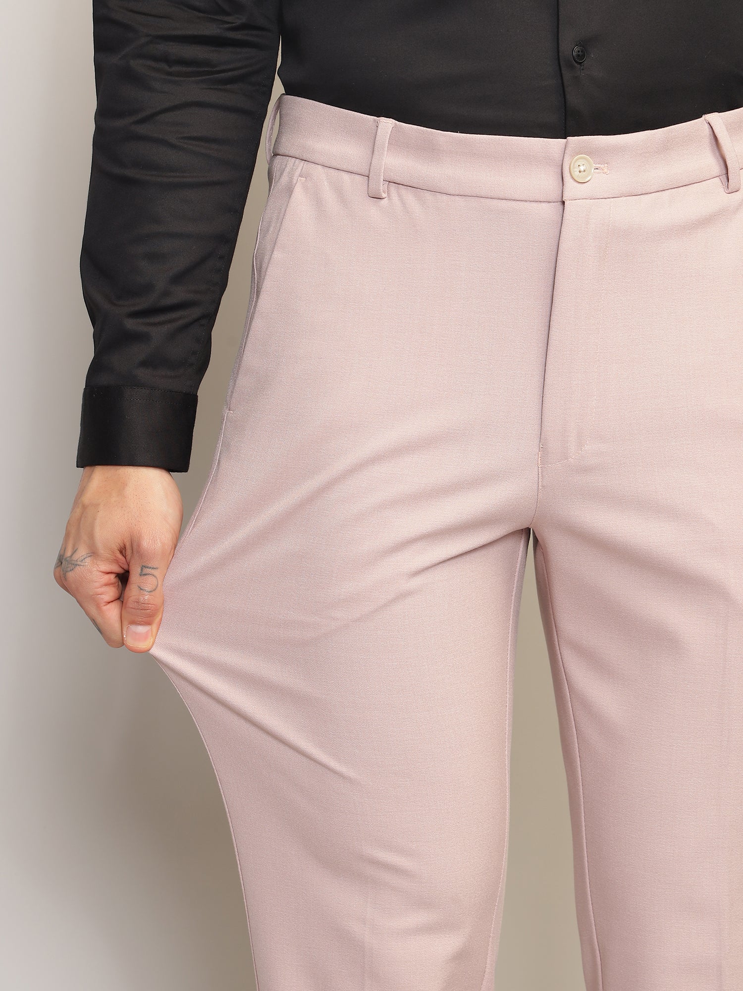 Flex Waist 4-Way Stretch Formal Trousers in Light Peach- Slim Fit