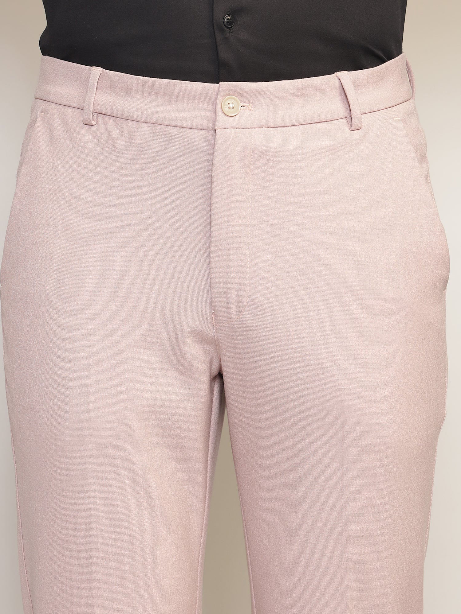 Flex Waist 4-Way Stretch Formal Trousers in Light Peach- Slim Fit