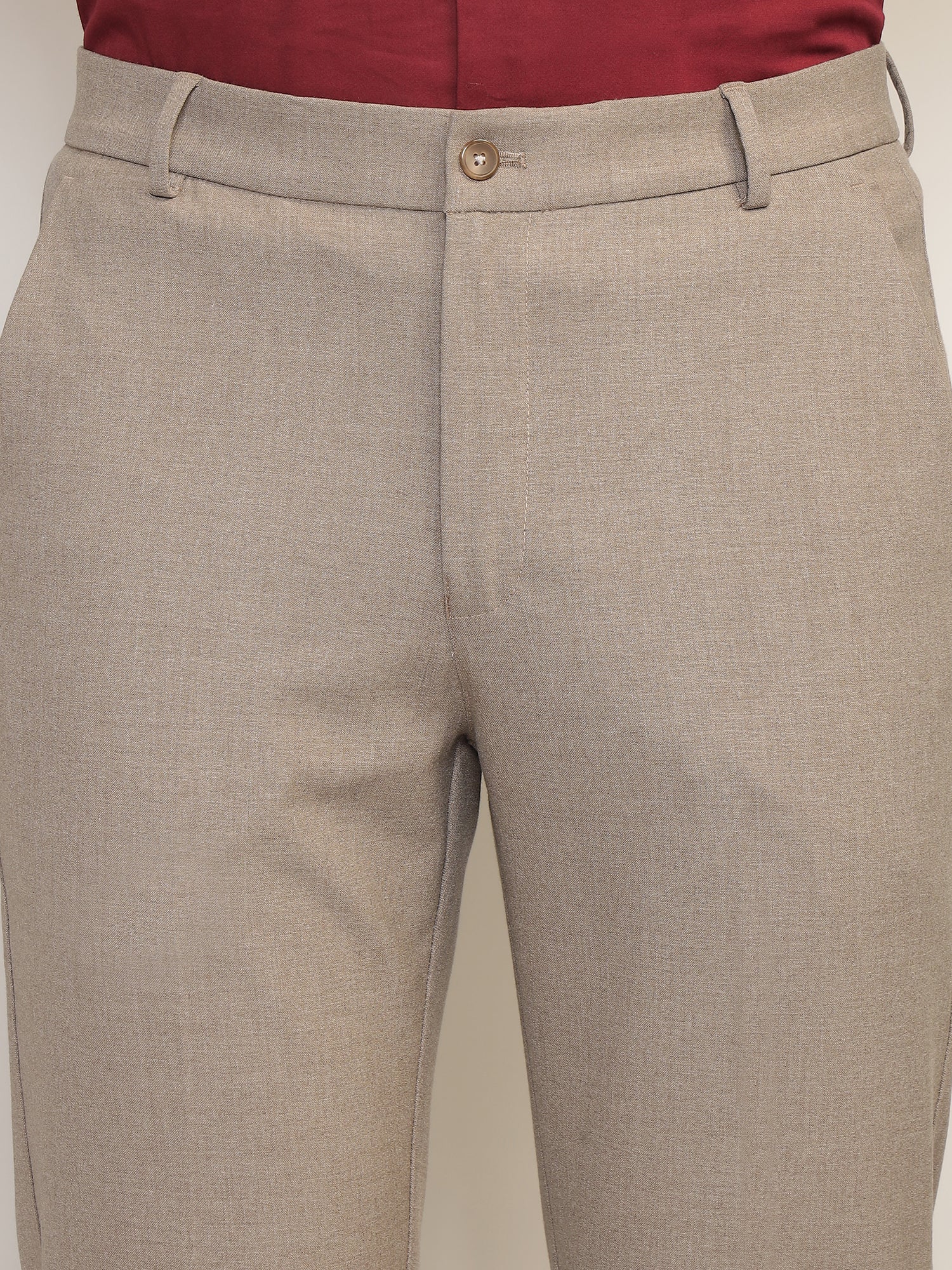 Flex Waist 4-Way Stretch Formal Trousers in Light Taupe- Slim Fit