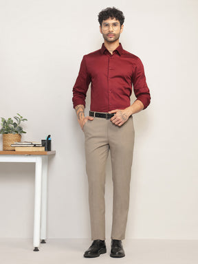 Flex Waist 4-Way Stretch Formal Trousers in Light Taupe- Slim Fit