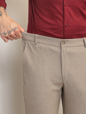 Flex Waist 4-Way Stretch Formal Trousers in Light Taupe- Slim Fit
