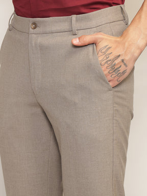 Flex Waist 4-Way Stretch Formal Trousers in Light Taupe- Slim Fit