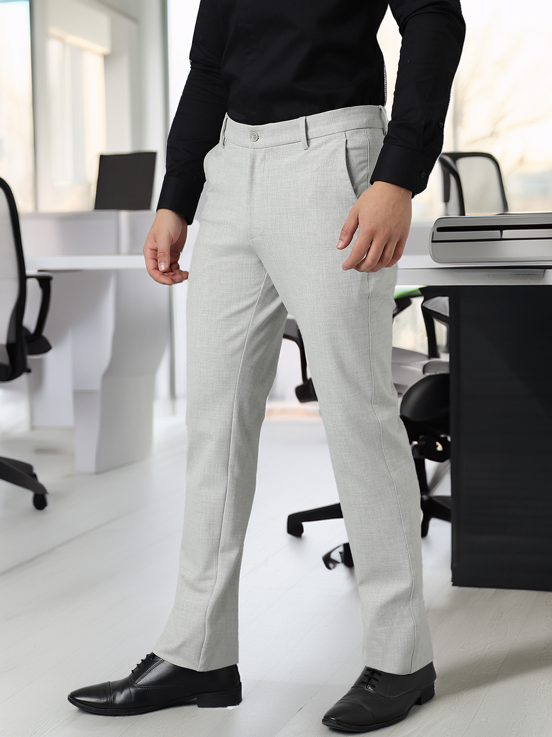Flex Waist 4-Way Stretch Formal Trousers in Lunar Grey - Slim Fit