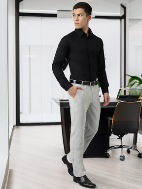 Flex Waist 4-Way Stretch Formal Trousers in Lunar Grey - Slim Fit