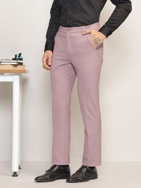 Flex Waist 4-Way Stretch Formal Trousers in Mauve- Slim Fit