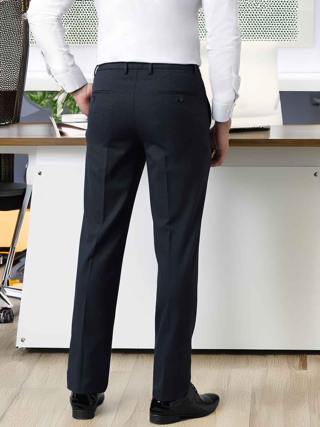 Flex Waist 4-Way Stretch Formal Trousers in Mel Blue- Slim Fit