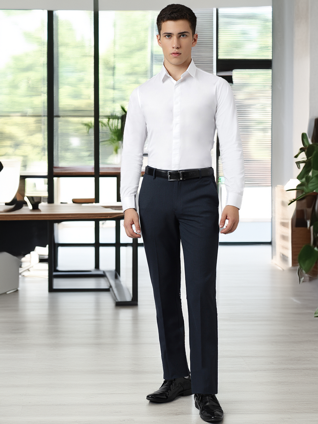 Flex Waist 4-Way Stretch Formal Trousers in Mel Blue- Slim Fit