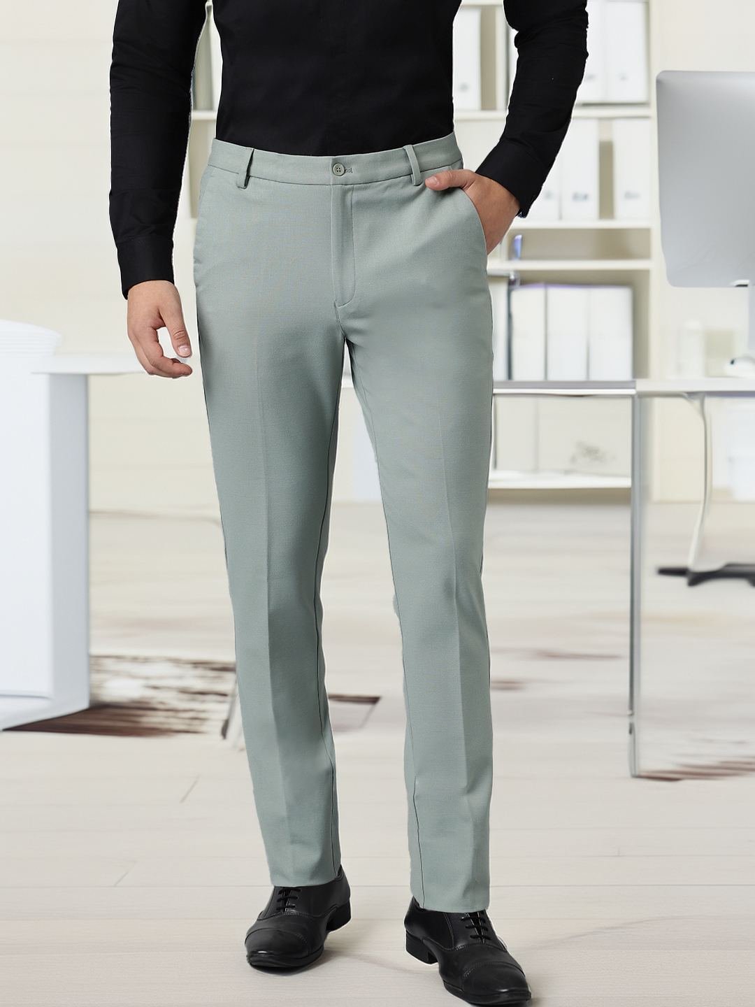 Flex Waist 4-Way Stretch Formal Trousers in Mint Green- Slim Fit