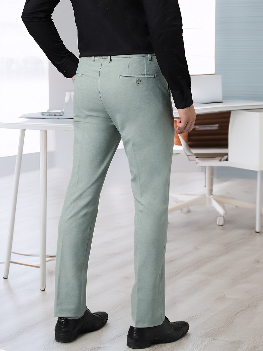 Flex Waist 4-Way Stretch Formal Trousers in Mint Green- Slim Fit