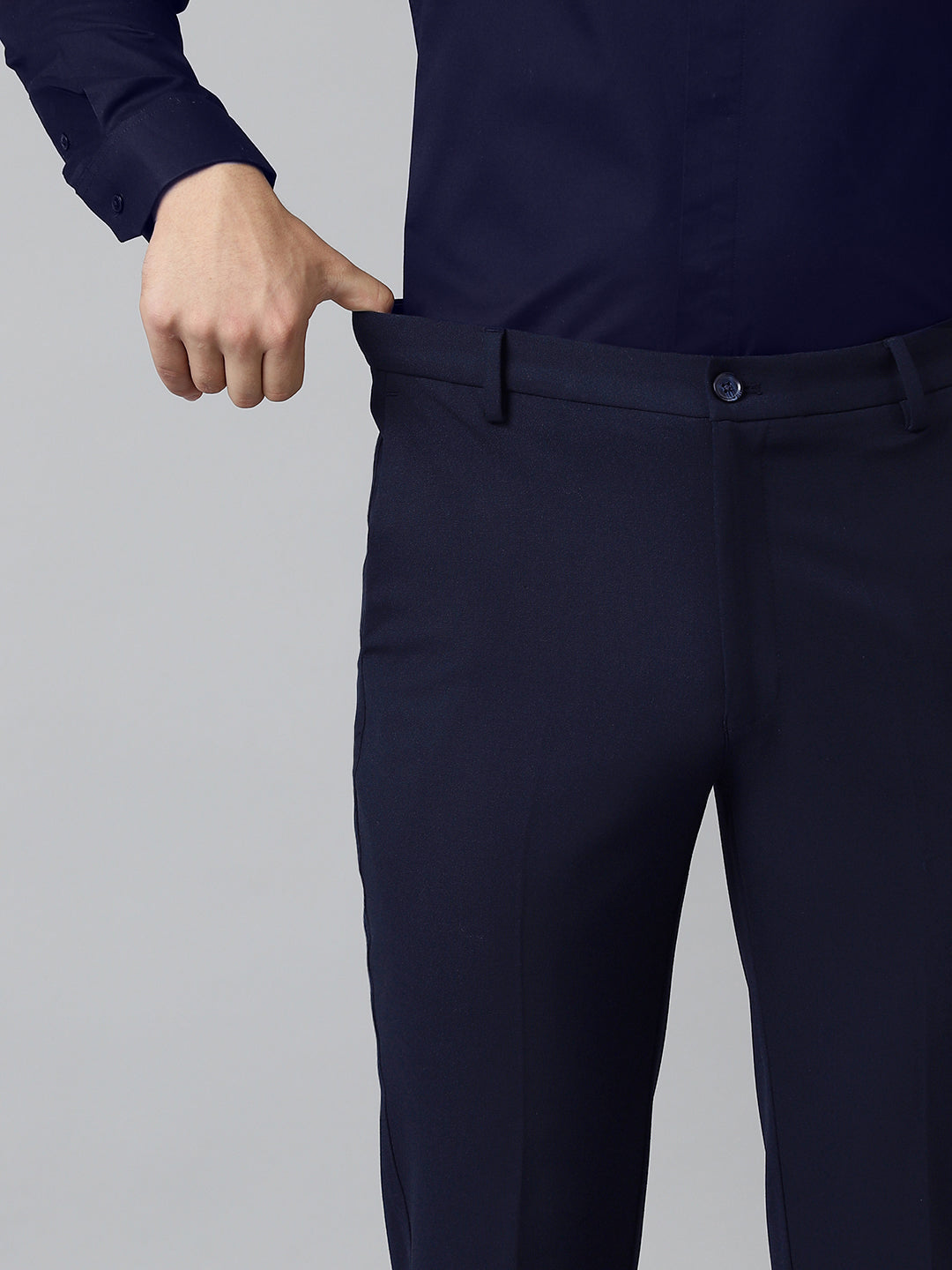 Flex Waist 4-Way Stretch Formal Trousers in Navy Blue- Slim Fit