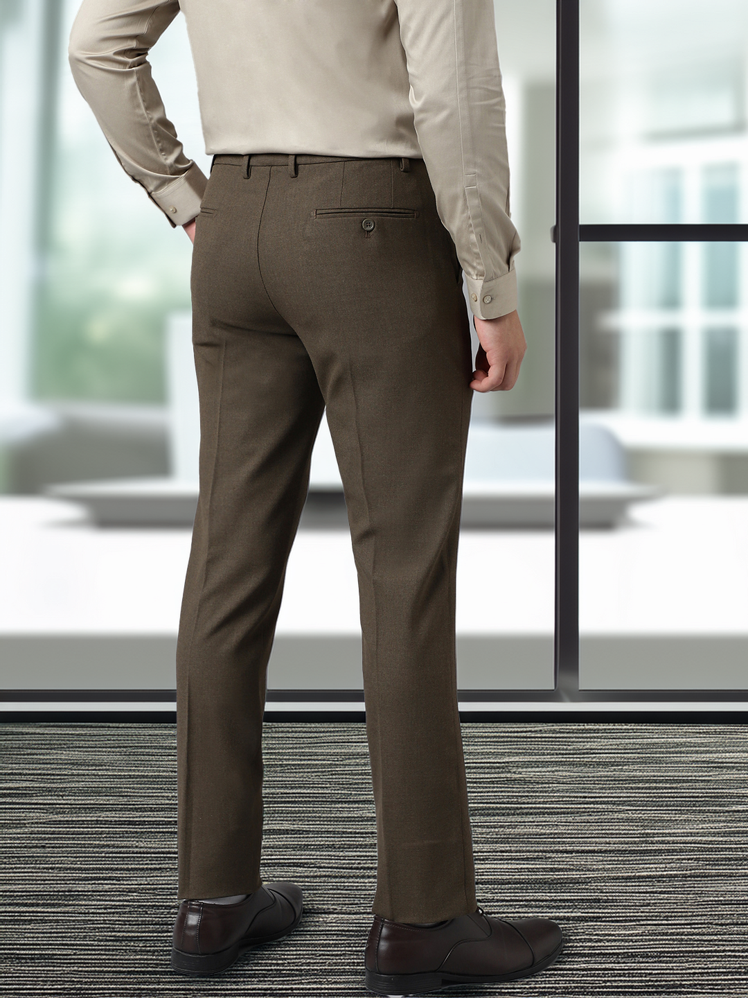 Flex Waist 4-Way Stretch Formal Trousers in Oak Brown - Slim Fit