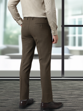 Flex Waist 4-Way Stretch Formal Trousers in Oak Brown - Slim Fit