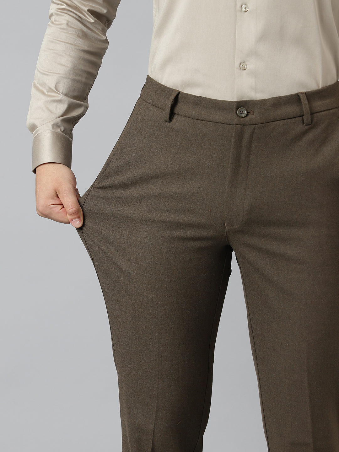 Flex Waist 4-Way Stretch Formal Trousers in Oak Brown - Slim Fit