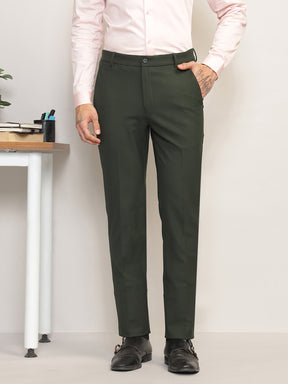 Flex Waist 4-Way Stretch Formal Trousers in Olive- Slim Fit