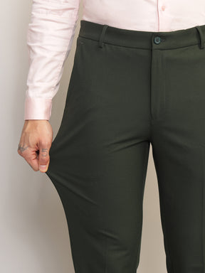 Flex Waist 4-Way Stretch Formal Trousers in Olive- Slim Fit