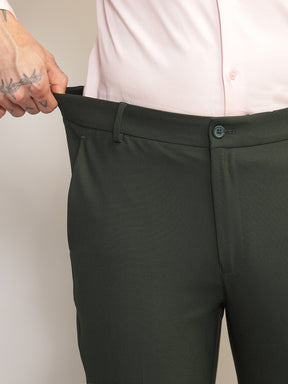 Flex Waist 4-Way Stretch Formal Trousers in Olive- Slim Fit