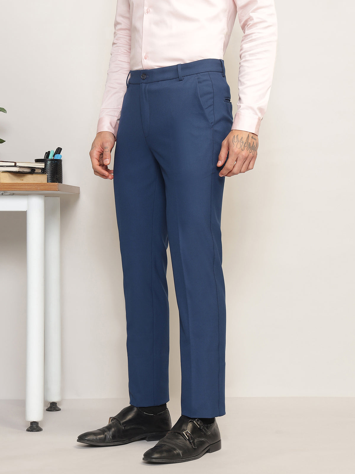 Flex Waist 4-Way Stretch Formal Trousers in Royal Blue- Slim Fit