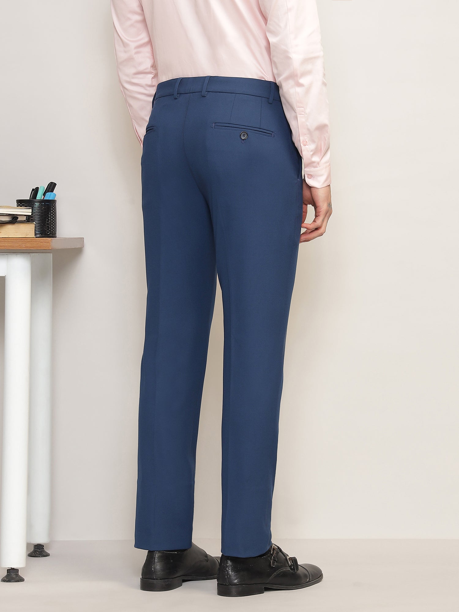 Flex Waist 4-Way Stretch Formal Trousers in Royal Blue- Slim Fit