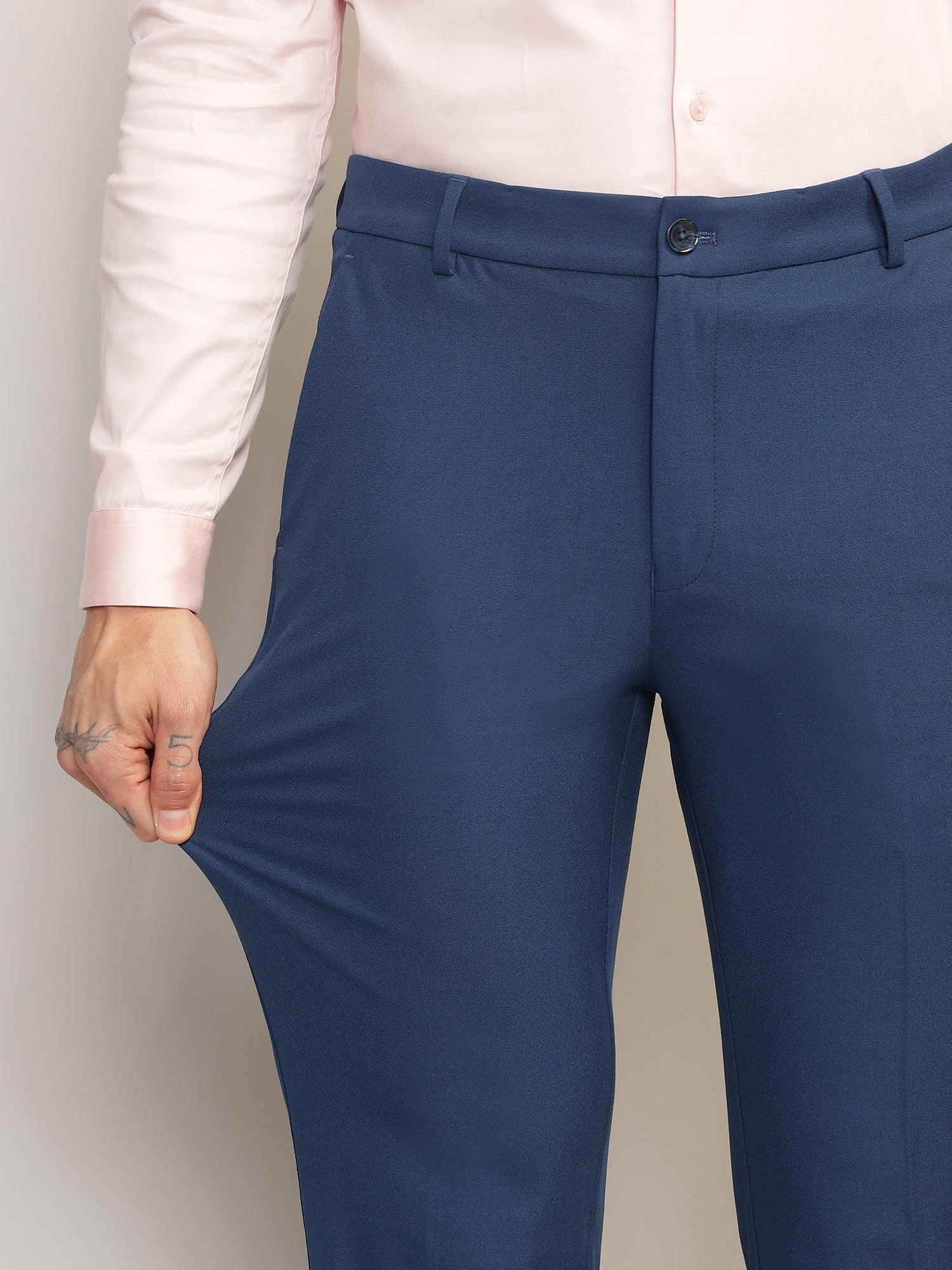 Flex Waist 4-Way Stretch Formal Trousers in Royal Blue- Slim Fit