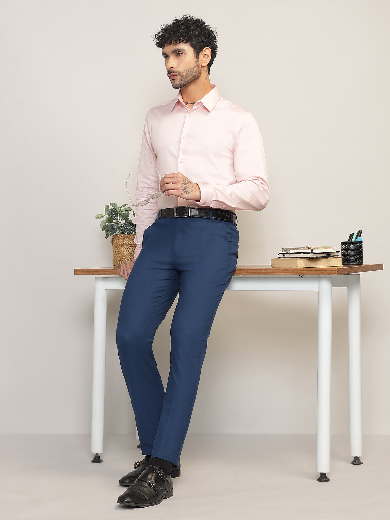 Flex Waist 4-Way Stretch Formal Trousers in Royal Blue- Slim Fit