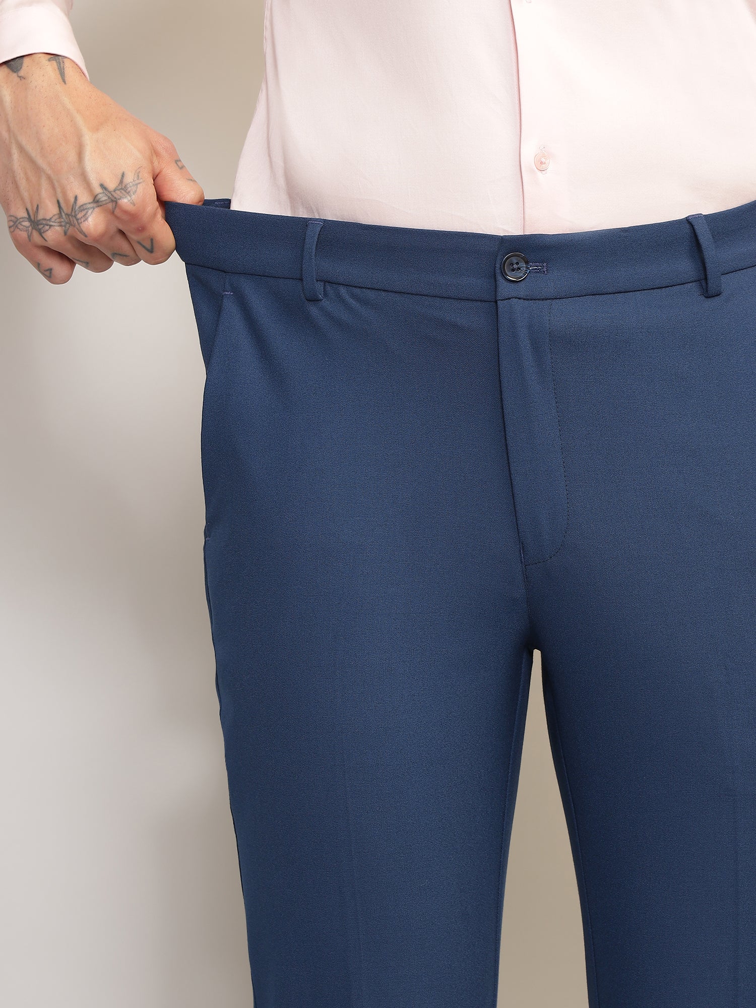 Flex Waist 4-Way Stretch Formal Trousers in Royal Blue- Slim Fit