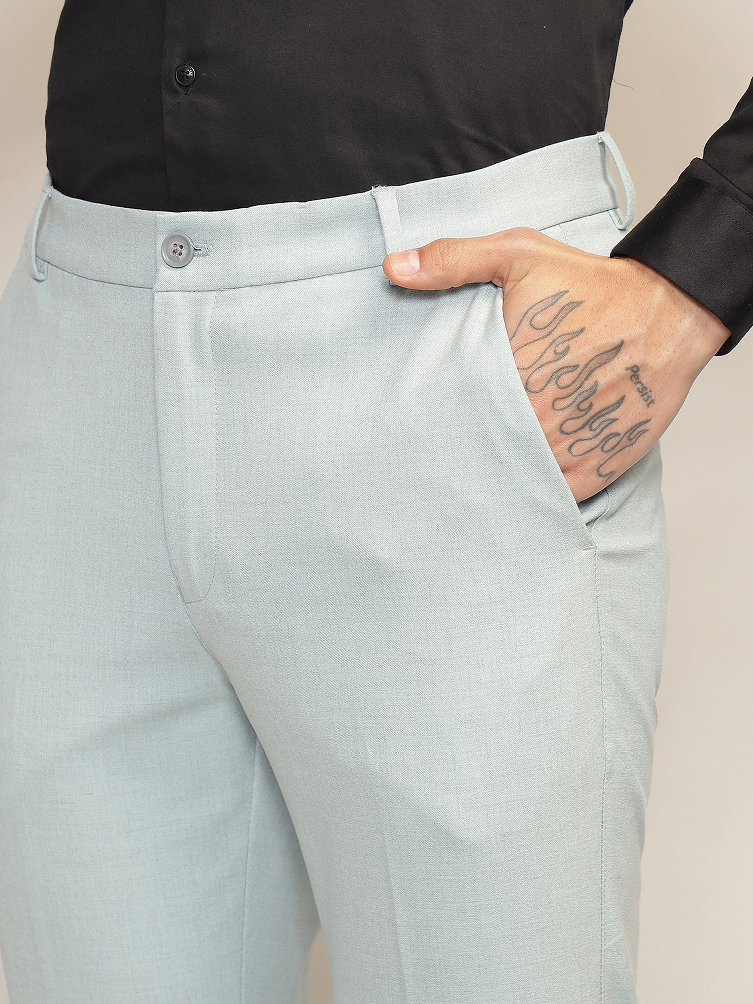 Flex Waist 4-Way Stretch Formal Trousers in Sage Blue- Slim Fit