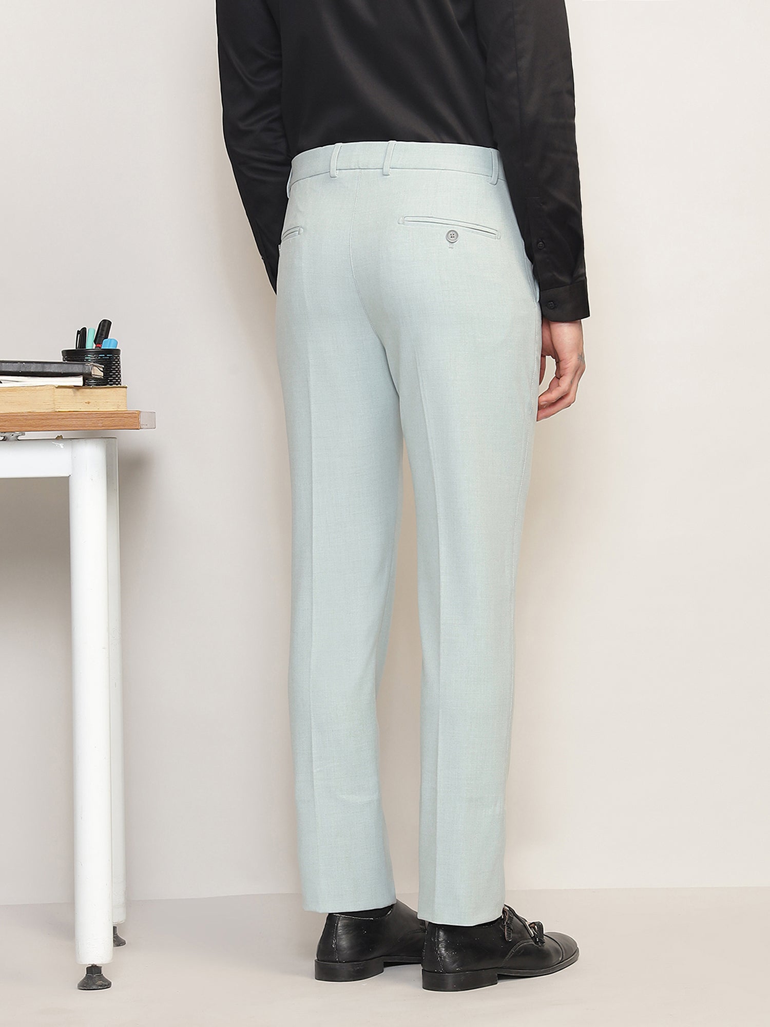 Flex Waist 4-Way Stretch Formal Trousers in Sage Blue- Slim Fit
