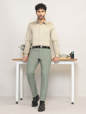 Flex Waist 4-Way Stretch Formal Trousers in Sage Green- Slim Fit