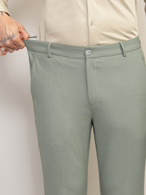Flex Waist 4-Way Stretch Formal Trousers in Sage Green- Slim Fit