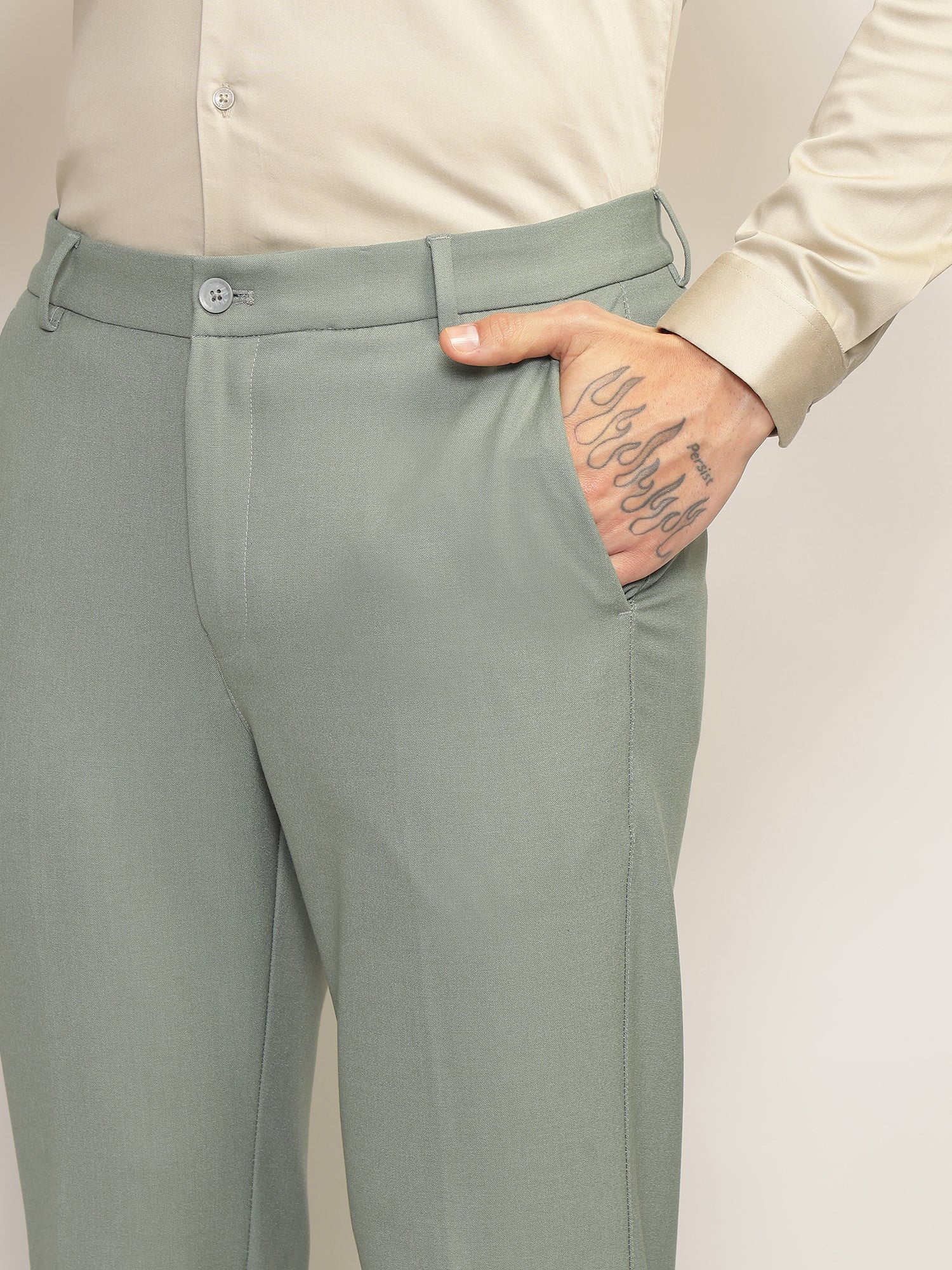 Flex Waist 4-Way Stretch Formal Trousers in Sage Green- Slim Fit