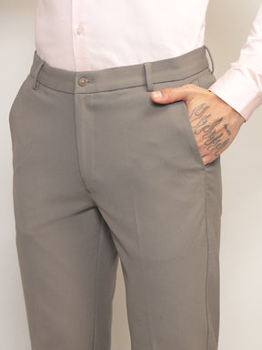 Flex Waist 4-Way Stretch Formal Trousers in Stone Grey- Slim Fit