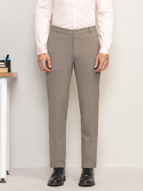 Flex Waist 4-Way Stretch Formal Trousers in Stone Grey- Slim Fit