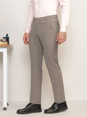 Flex Waist 4-Way Stretch Formal Trousers in Stone Grey- Slim Fit