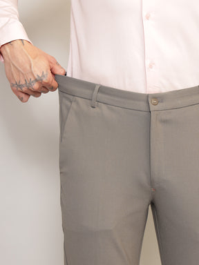 Flex Waist 4-Way Stretch Formal Trousers in Stone Grey- Slim Fit