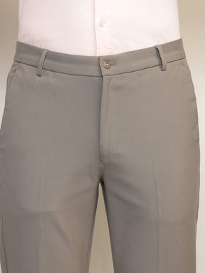 Flex Waist 4-Way Stretch Formal Trousers in Stone Grey- Slim Fit