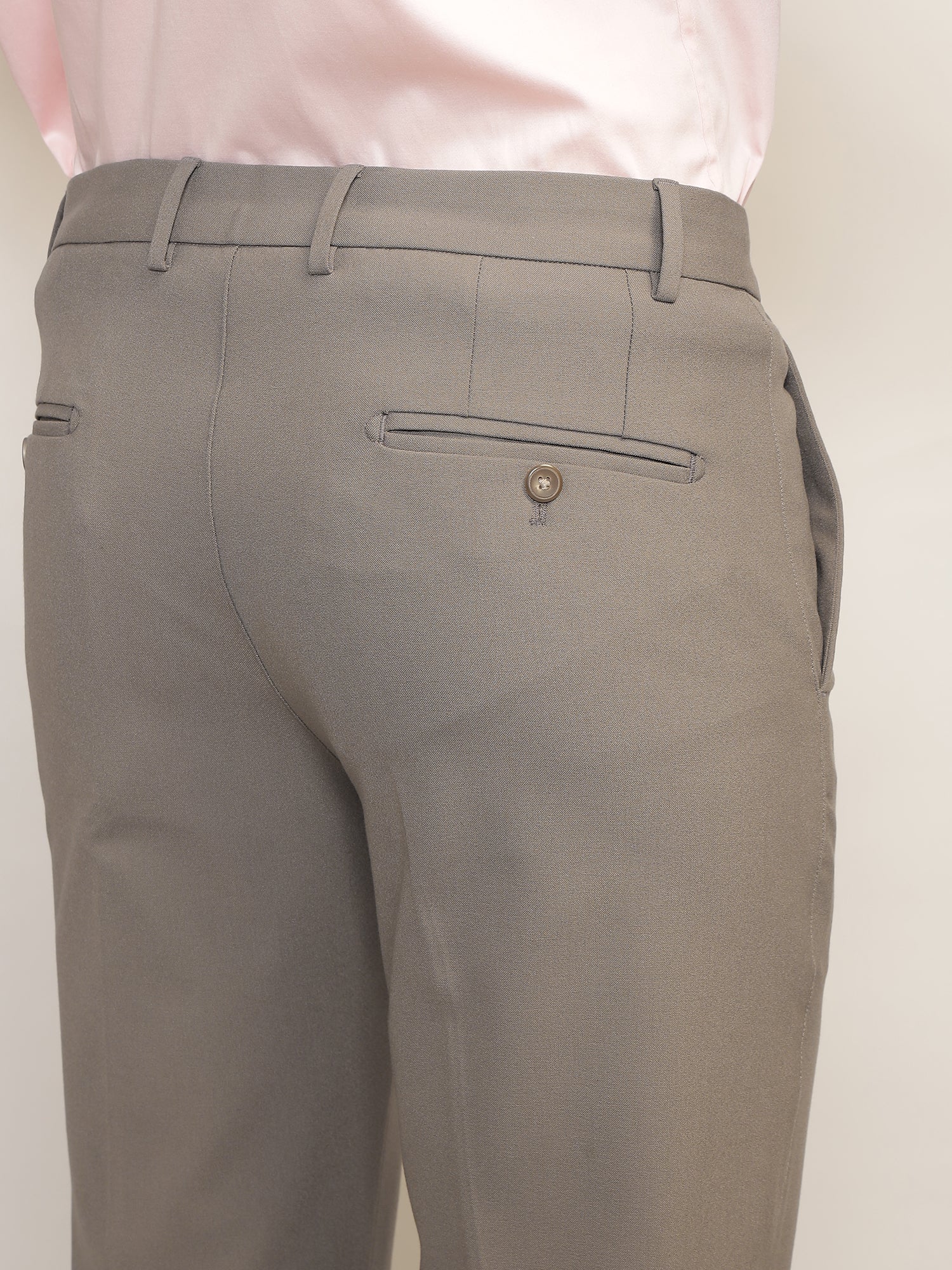 Flex Waist 4-Way Stretch Formal Trousers in Stone Grey- Slim Fit
