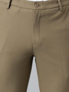 Flex Waist 4-Way Stretch Formal Trousers in Tan Khaki- Slim Fit