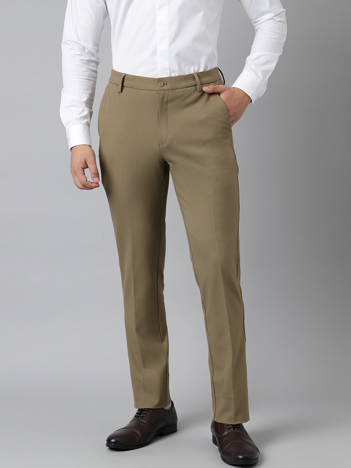 4-Way Stretch Formal Trousers in Tan Khaki- Slim Fit