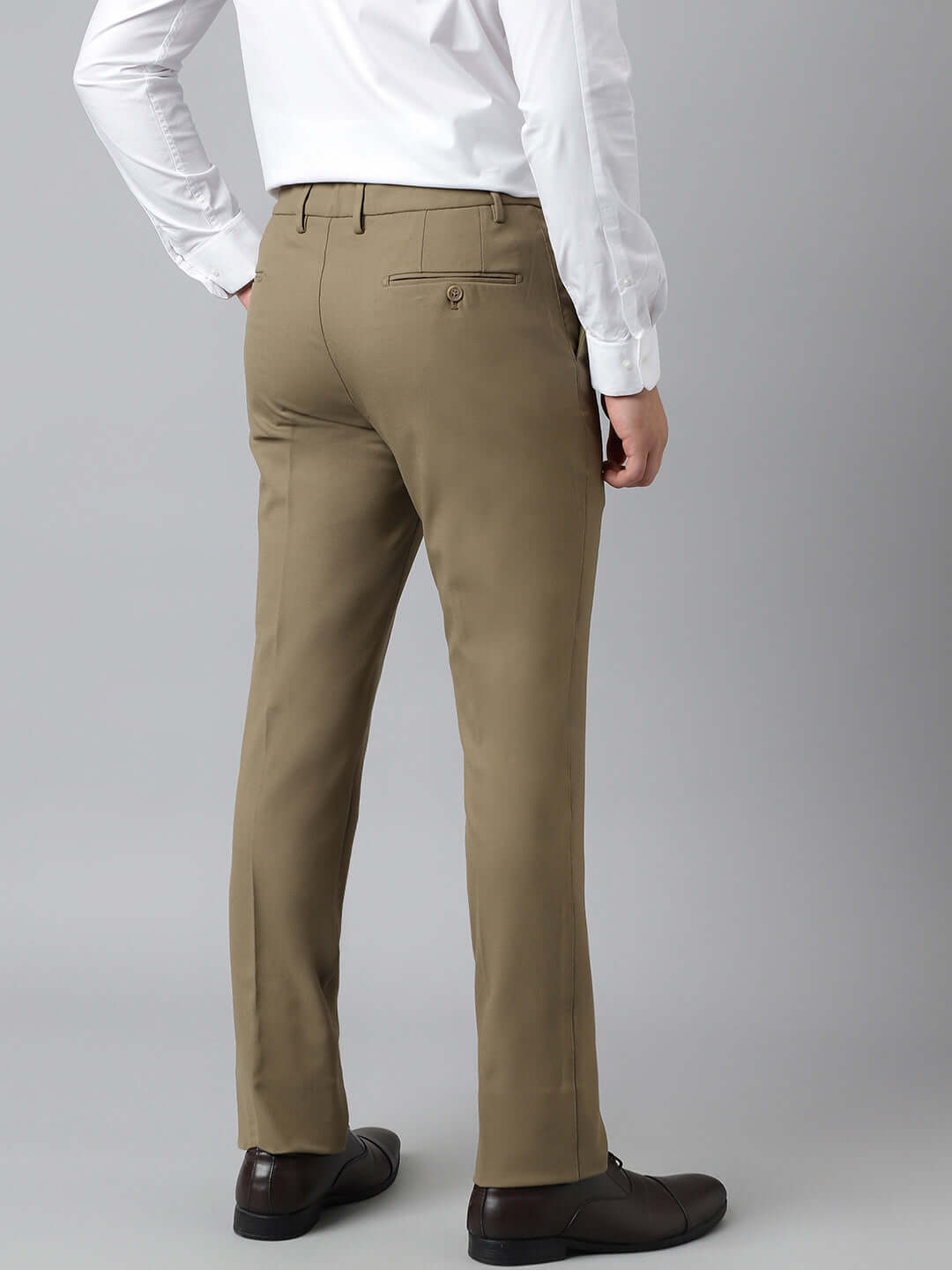 Flex Waist 4-Way Stretch Formal Trousers in Tan Khaki- Slim Fit