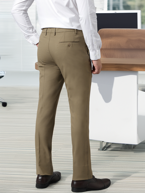 Flex Waist 4-Way Stretch Formal Trousers in Tan Khaki- Slim Fit