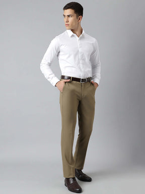 Flex Waist 4-Way Stretch Formal Trousers in Tan Khaki- Slim Fit