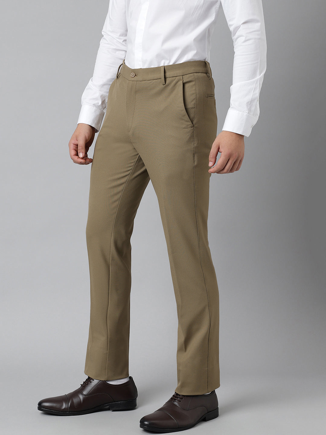 4-Way Stretch Formal Trousers in Tan Khaki- Slim Fit