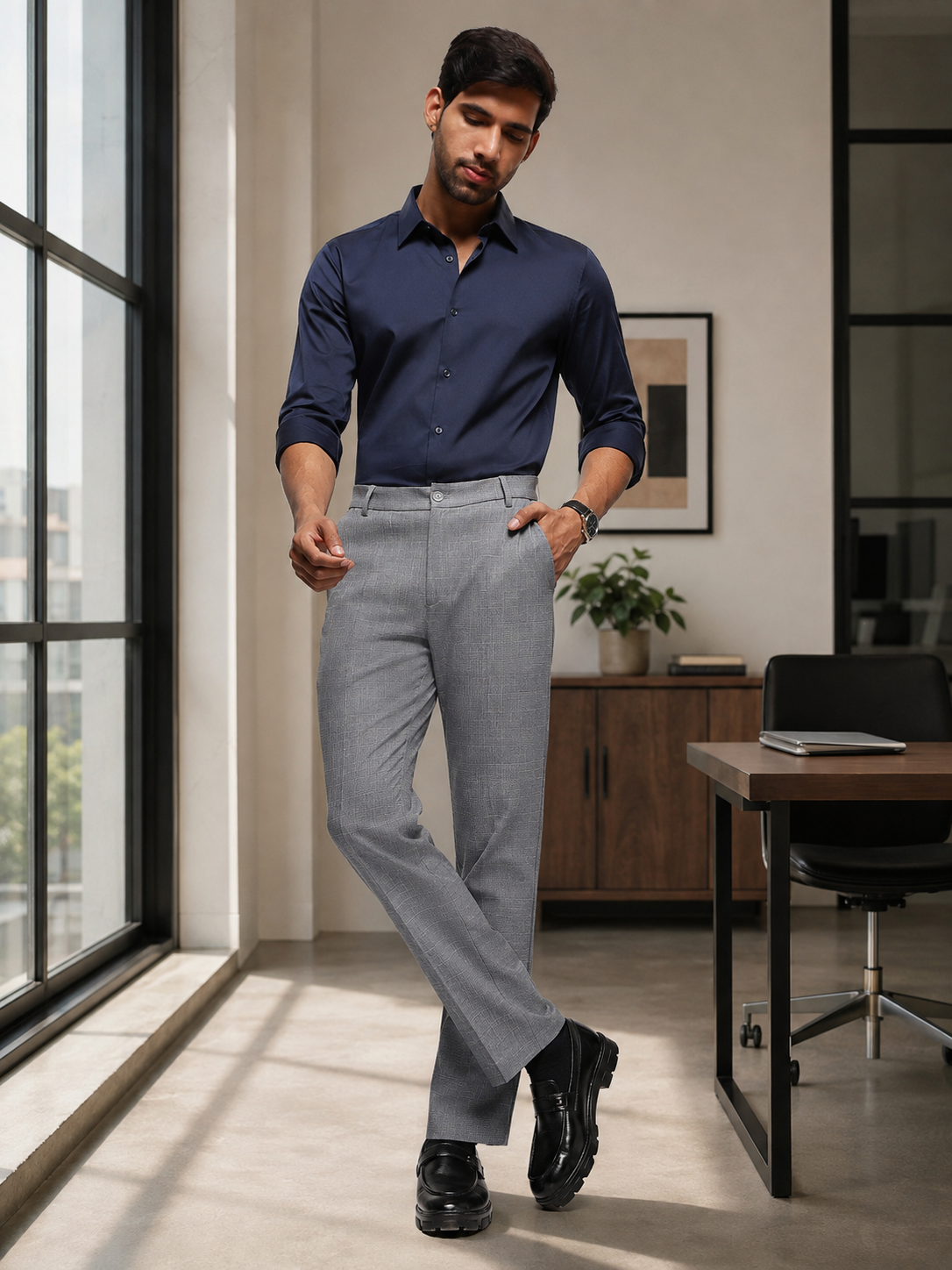 MoveLite™ Checked Trousers in Ash Grey
