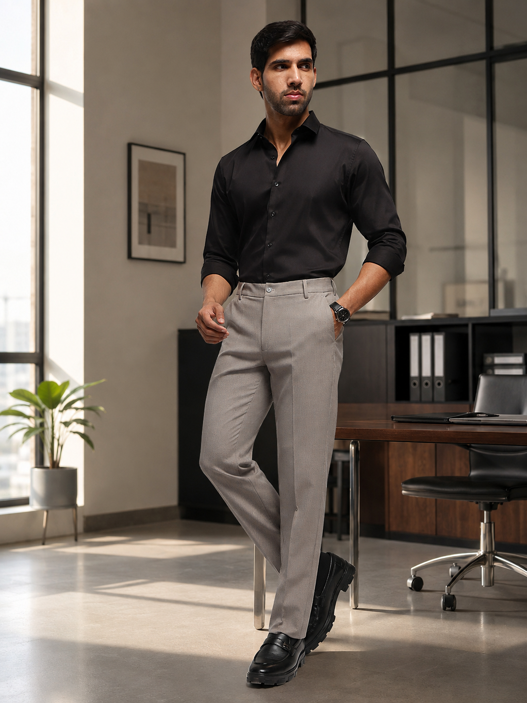 MoveLite™ Striped Trousers in Light Brown