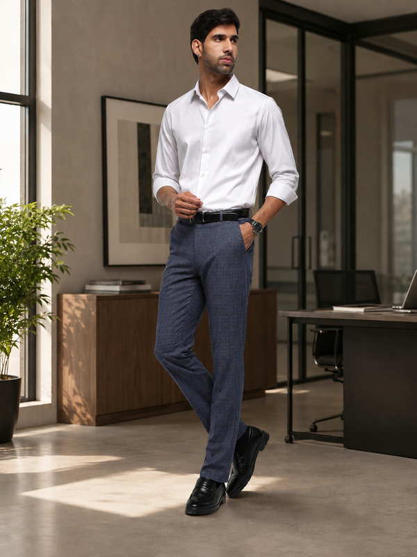 MoveLite™ Checked Trousers in Steel Blue