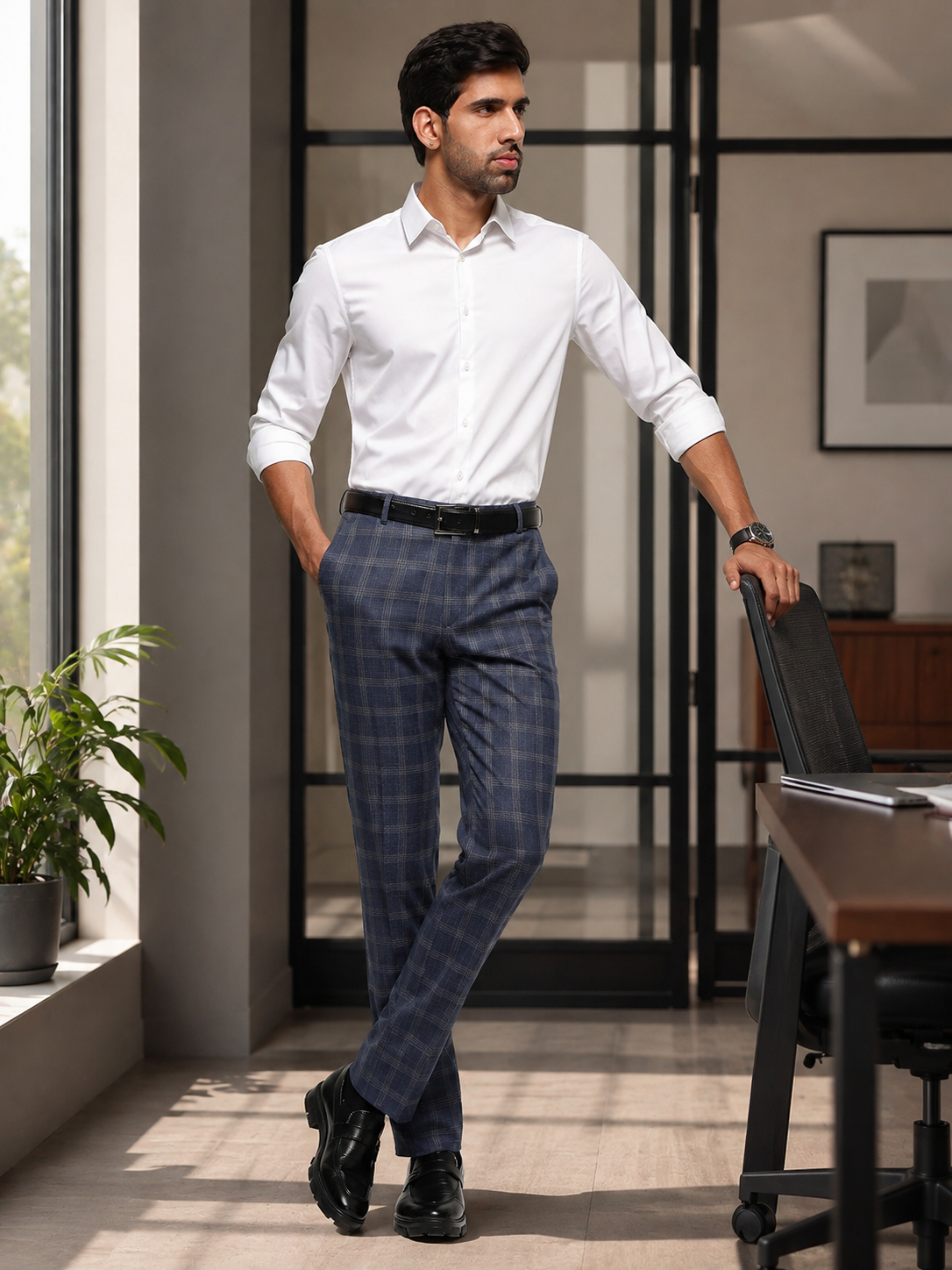 MoveLite™ Checked Trousers in Indigo