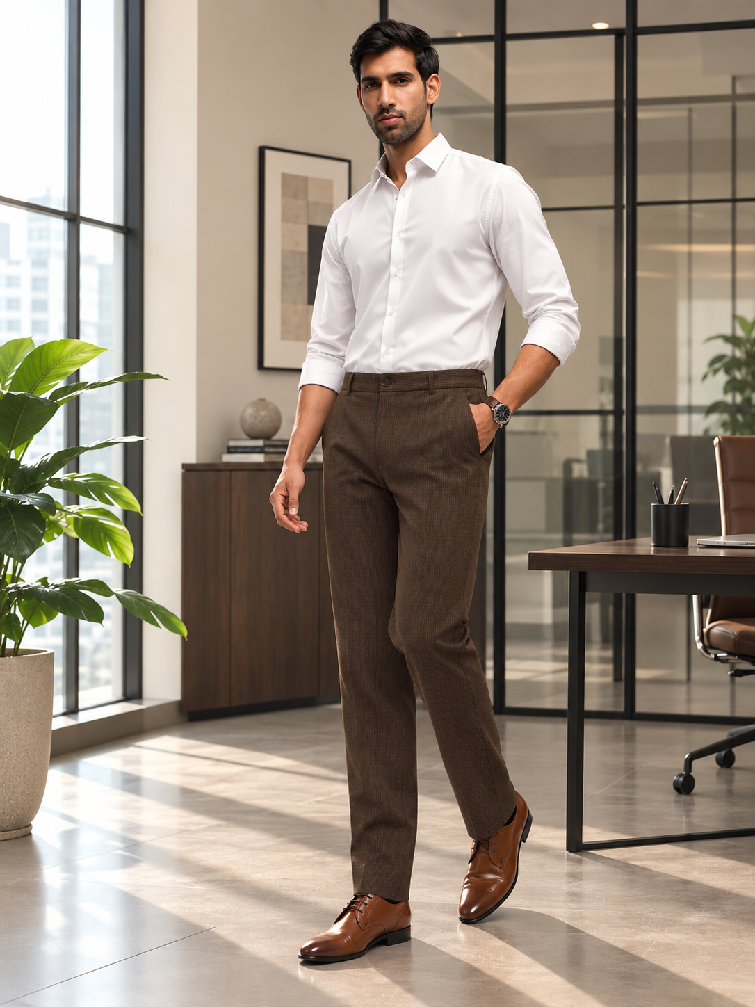 MoveLite™ Striped Trousers in Dark Brown