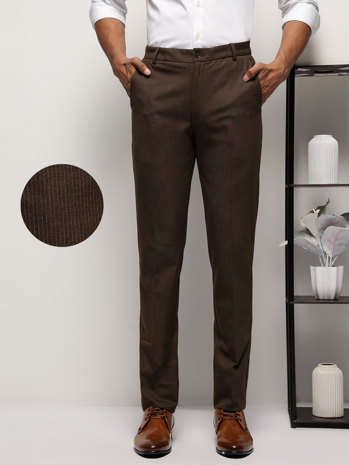 MoveLite™ Striped Trousers in Dark Brown
