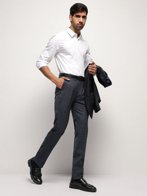 Flex Waist 4-Way Stretch Striped Formal Trousers in Denim Blue- Slim Fit