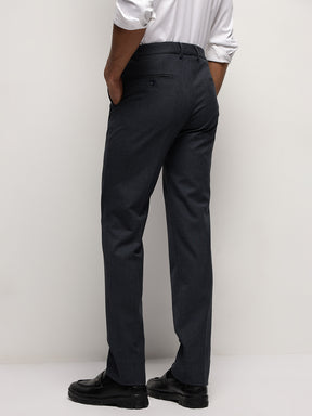 Flex Waist 4-Way Stretch Striped Formal Trousers in Denim Blue- Slim Fit